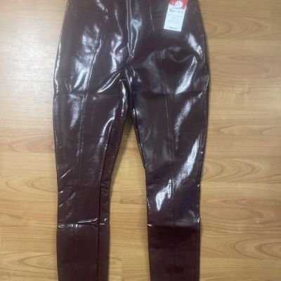 SPANX Faux Patent Leather Leggings -2030lQ -Ruby-Medium Petite NWT